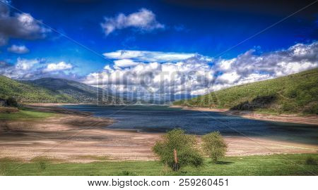 Landscape Of Mavrovo National Park With Mountain And Lake In Fyr Macedonia