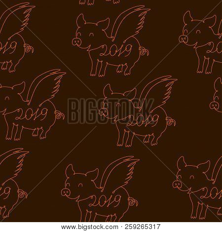 Pig Symbol Of 2019 Year, Seamless Texture. Vector