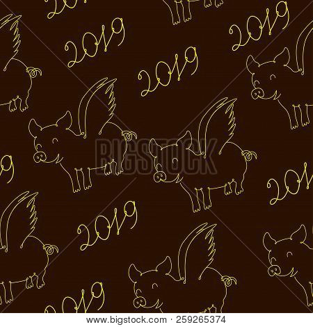 Pig Symbol Of 2019 Year, Seamless Texture. Vector