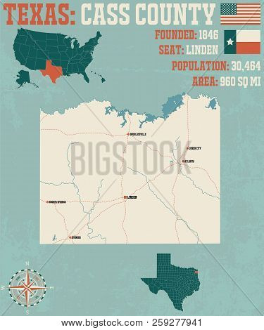 Detailed Map Of Cass County In Texas, Usa