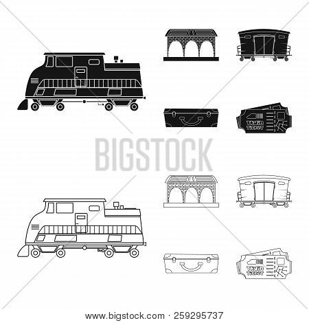 Vector Design Of Train And Station Sign. Collection Of Train And Ticket Vector Icon For Stock.