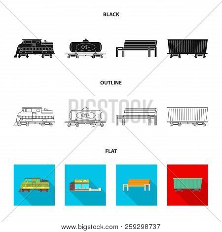 Vector Design Of Train And Station Symbol. Set Of Train And Ticket Stock Vector Illustration.