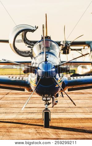 Campo Grande, Brazil - September 09, 2018: Front View Of The Esquadrilha Da Fumaca Airplane (fab) La