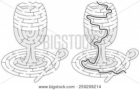 Soft Boiled Egg Maze For Kids With A Solution In Black And White