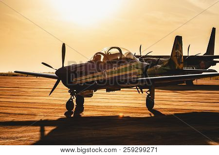 Campo Grande, Brazil - September 09, 2018: Esquadrilha Da Fumaca Airplane (fab) Landed At The Air Ba