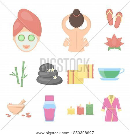 Spa Salon And Equipment Cartoon Icons In Set Collection For Design. Relaxation And Rest Vector Symbo
