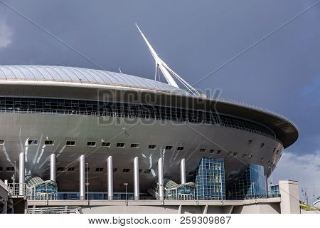 Saint Petersburg, Russia - August 8, 2018: Saint Petersburg Arena Football Stadium On Krestovsky Isl