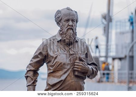 Vladivostok, Russia - August 17, 2018: The Monument To Solzhenitsyn On The Korabelnaya Embankment In
