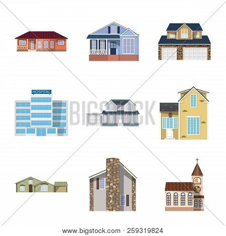 Vector Design Of Building And Front Icon. Set Of Building And Roof Vector Icon For Stock.