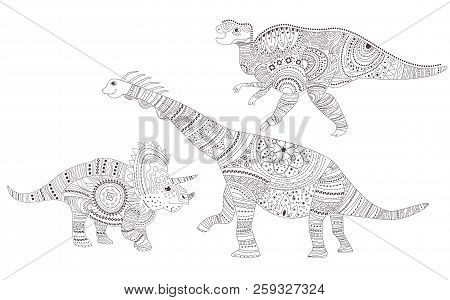 Dinosaurs. Coloring Page. Vector. Cartoon. Isolated Art