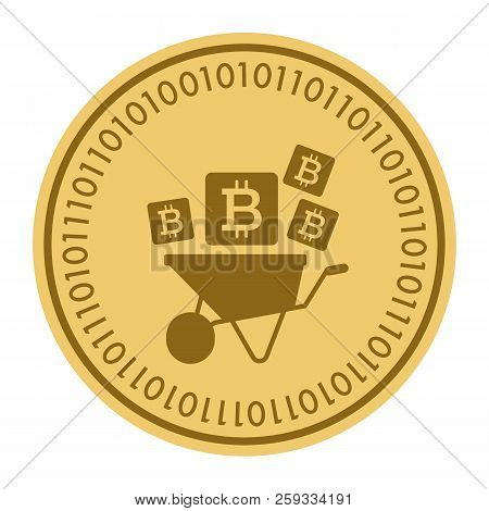 Golden Coin With Bitcoin Sign. Money And Finance Symbol Cryptocurrency. Vector Illustration Isolated