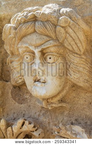 Theatrical Mask Relief Of Ancient Town Of Myra In The Lycia Region Of Anatolia , Modern Day Demre, T
