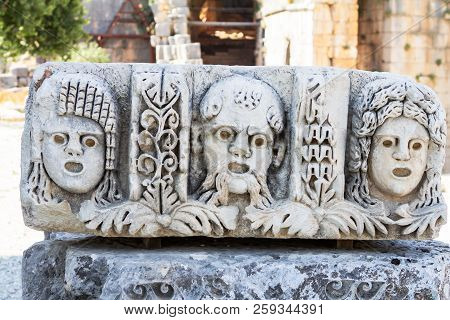 Theatrical Mask Relief Of Ancient Town Of Myra In The Lycia Region Of Anatolia , Modern Day Demre, T