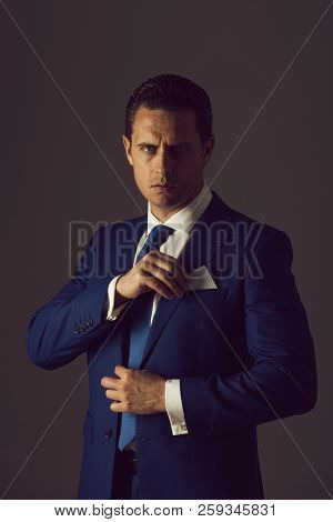 Businessman. Successful Manger Or Handsome Man With Business Or Bank Card In Pocket Of Fashionable F