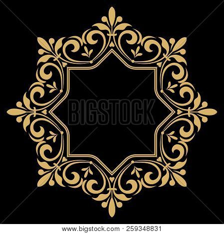Vintage Round Frame In Retro Style, Barroco. Flower Decorative Gold Ornament, Element For Greeting C