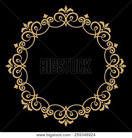 Vintage Round Frame In Retro Style, Barroco. Flower Decorative Gold Ornament, Element For Greeting C