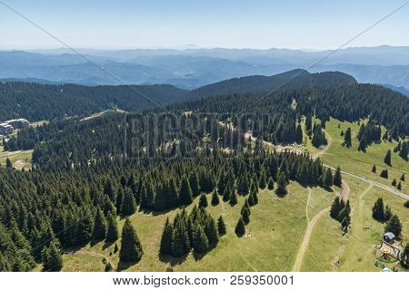 Summer Landscape Of Rhodope Mountains From Snezhanka Tower Near Ski Resort Pamporovo, Smolyan Region