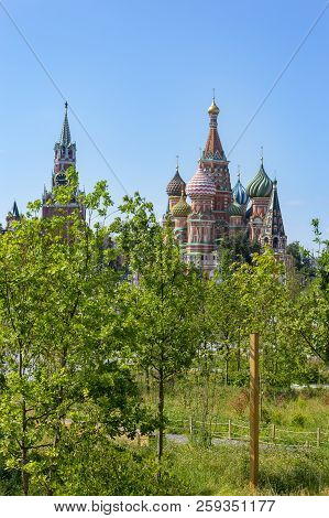 Moscow - July 29, 2018: Zaryadye Park With The Modern Amphitheater In Moscow, Russia. Zaryadye Is On