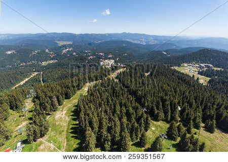 Summer Landscape Of Rhodope Mountains From Snezhanka Tower Near Ski Resort Pamporovo, Smolyan Region