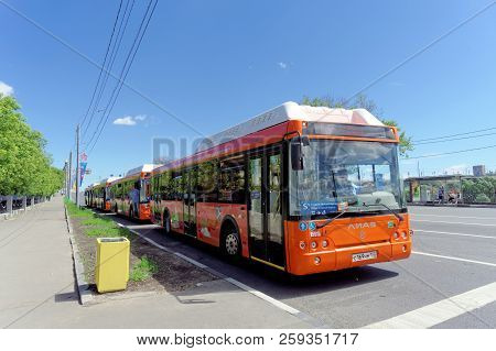 Nizhny Novgorod, Russia. - June 21.2018. Parking Of Bus Shuttles For Delivery Of Fans To The Footbal