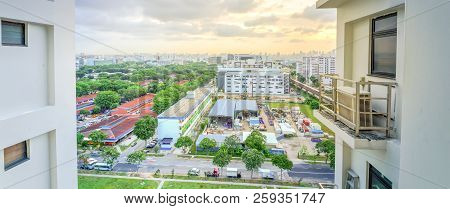 Panoramic Aerial View Construction Site Foundation Works At Eunos Neighborhood, Singapore