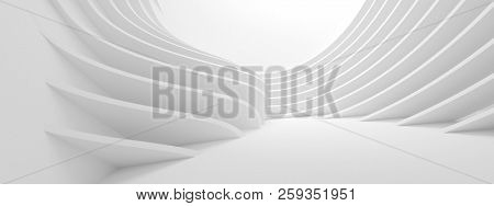 Abstract Architecture Background. 3d Rendering of White Circularl Building. Creative Engineering Concept