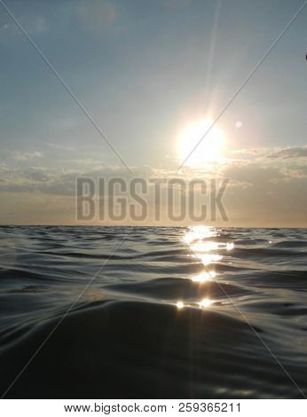 Horizon Meets Water, Ocean Rippled Water Meets Sky, Seascape Of Calm Water Clear Sky, Cloudless Blue
