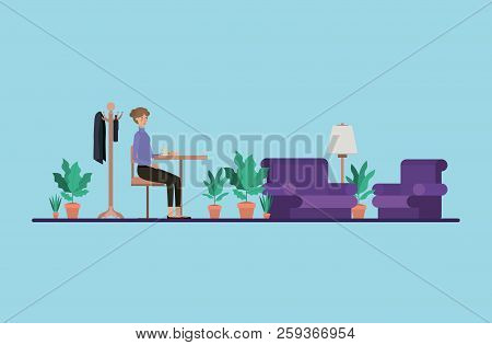 Young Woman Drinking Coffee On The House Vector Illustration Design