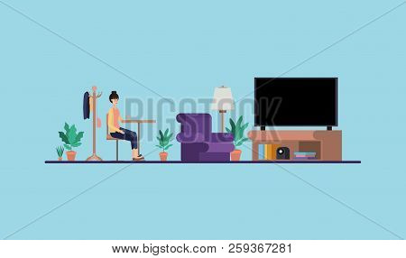 Young Woman Drinking Coffee On The House Vector Illustration Design