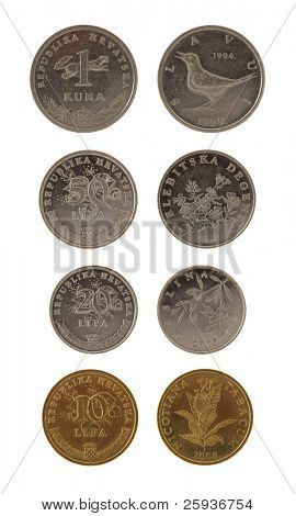 Satz von Kroatische Kuna Münzen isolated on white