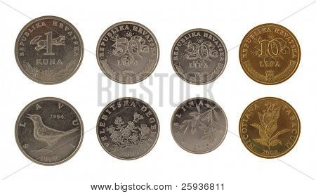 Satz von Kroatische Kuna Münzen isolated on white