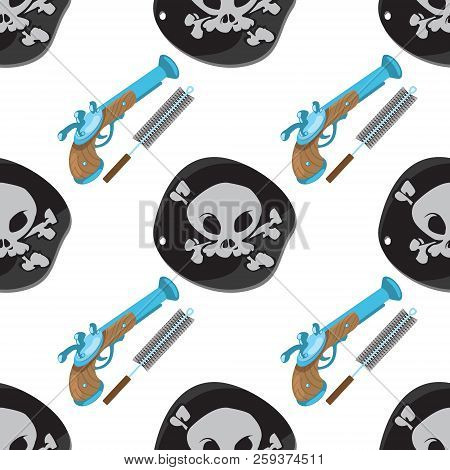Seamless Pattern For Design Surface Musket And Ramrod.