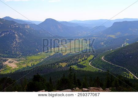 Scenic Views From Trail Ridge Road, Rocky Mountain National Park In Colorado, Usa.
