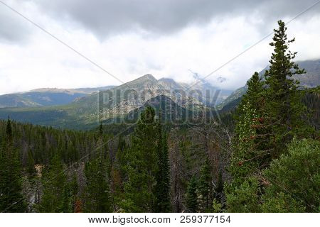 Scenic Views From Trail Ridge Road, Rocky Mountain National Park In Colorado, Usa.