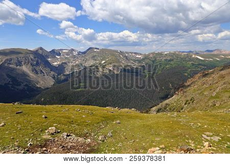 Scenic Views From Trail Ridge Road, Rocky Mountain National Park In Colorado, Usa.