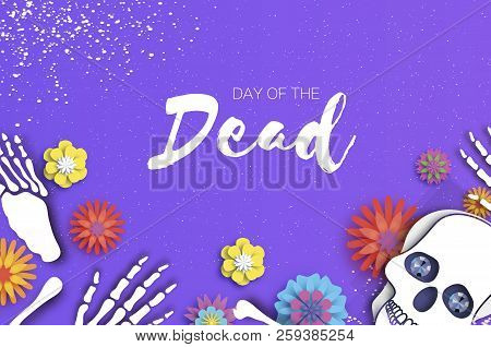 Day Of The Dead. Paper Cut Skull For Mexican Celebration. Traditional Mexico Skeleton. Dia De Muerto