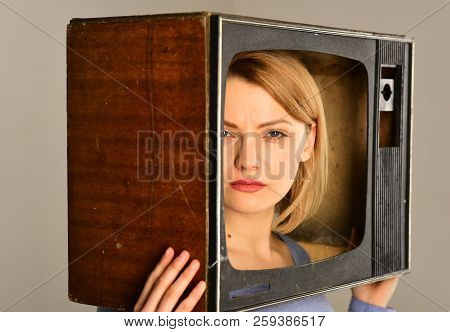 Journalism. Journalism On Television. Woman Make Journalism Report News On Tv. Journalism And Mass M