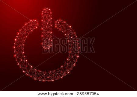 Power Button Start Icon From Futuristic Polygonal Red Lines And Glowing Stars For Banner, Poster, Gr