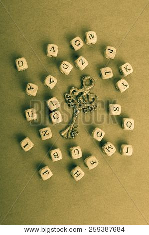 Letter Cubes Of Made Of Wood Around Retro Key