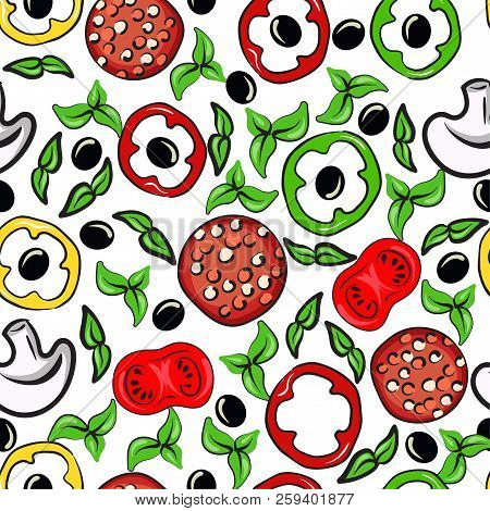 Hand Drawn Vector Seamless Pattern With Food