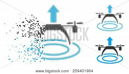Copter Start Icon In Fragmented, Pixelated Halftone And Solid Versions. Cells Are Combined Into Vect