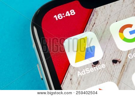 Sankt-petersburg, Russia, September 19, 2018: Google Adsense Application Icon On Apple Iphone X Scre