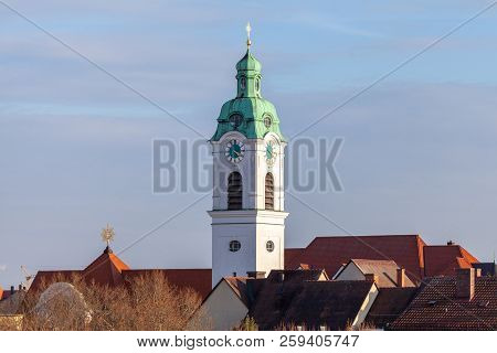 Clock Tower From The Saint Heinrich Parish Church In Fuerth / Germany