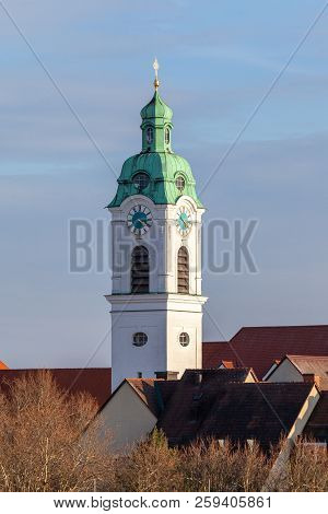 Clock Tower From The Saint Heinrich Parish Church In Fuerth / Germany