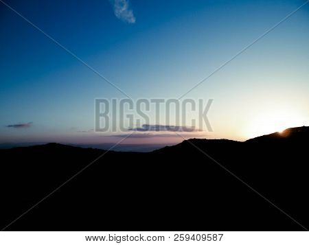 Beautiful Sunset Over Montana Roja, Lanzarote. Montana Roja Is A Volcano On Lanzarotte, Canary Islan