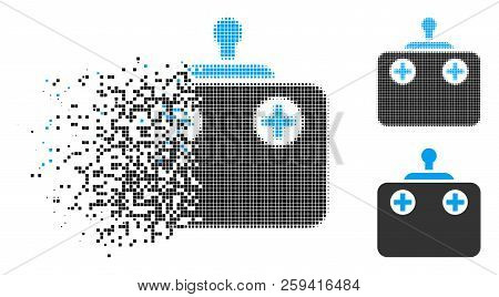 Remote Control Icon In Dissolved, Dotted Halftone And Original Versions. Pieces Are Arranged Into Ve