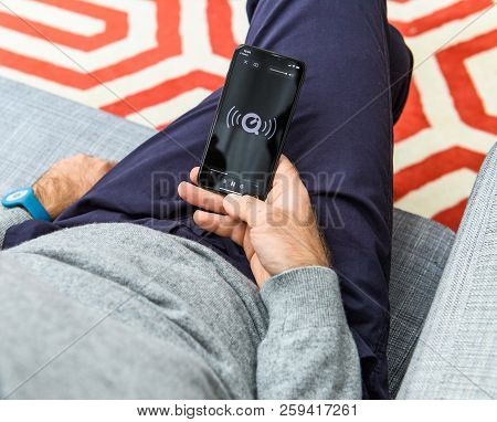 London, Uk - Sep 21, 2018: Man Using The New Apple Iphone Xs With The Immense Oled Retina Display An