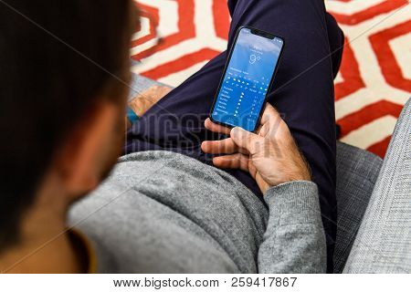 London, Uk - Sep 21, 2018: Man Using The New Apple Iphone Xs With The Immense Oled Retina Display An