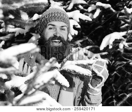 Guy With Happy Face With Nature Covered With Snow