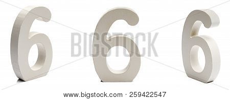 Figure Six Made Of Plaster On A White Background At Different Angles.